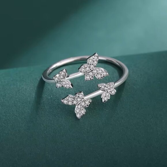 Four Butterflies adjustable open ring 925 Sterling Silver - Picture 3 of 7